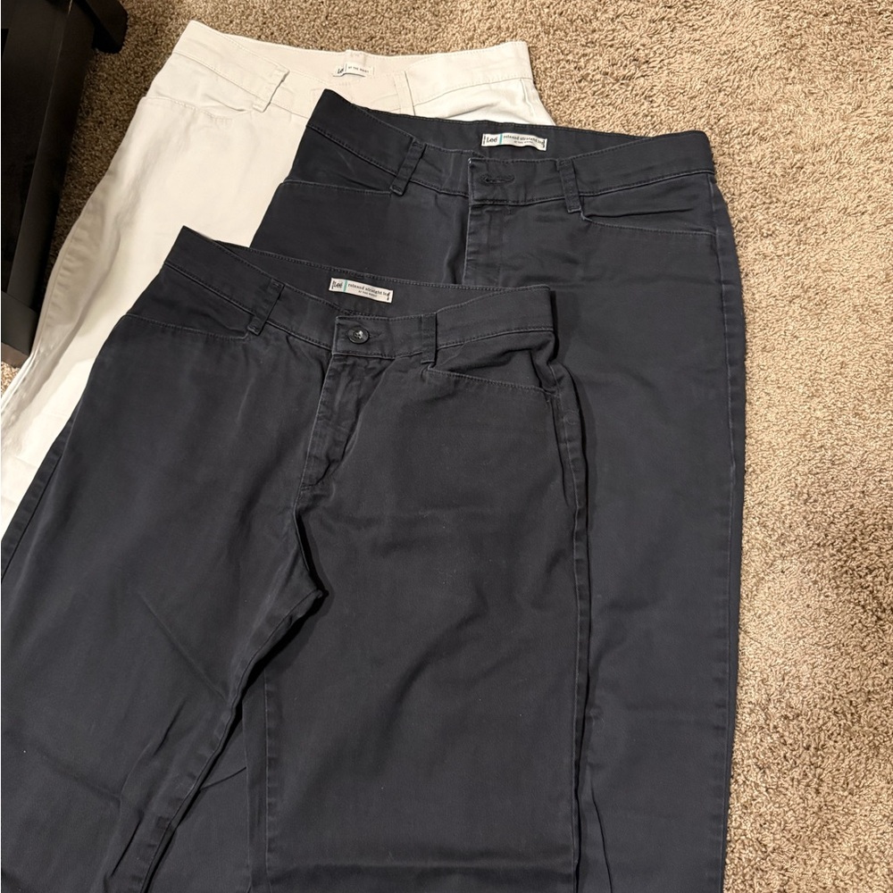 Three pairs of Lee Relaxed Straight Leg Pants in Black and light tan